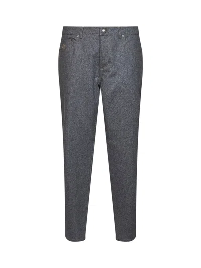 Brunello Cucinelli Medium Grey Virgin Wool Flannel Five-pocket Trousers In Gray