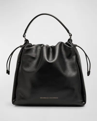 Brunello Cucinelli Medium Lambskin Top-handle Bag In Black