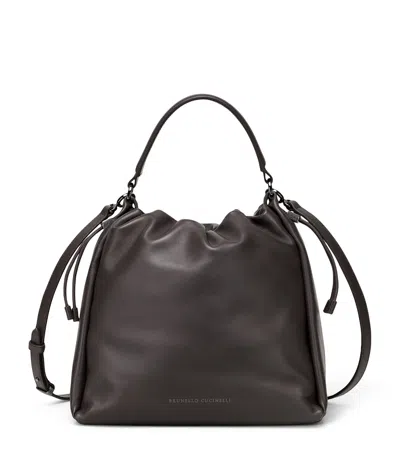 Brunello Cucinelli Medium Leather Mellow Bucket Bag In Brown