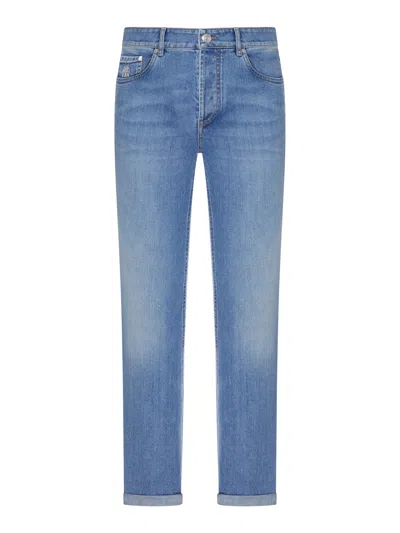 Brunello Cucinelli Faded-effect Logo-embroidered Jeans In Blue