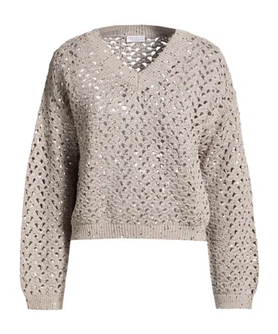 Brunello Cucinelli Medium-thick Crocheted Sweater In Gray