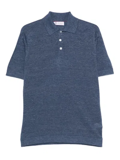 Brunello Cucinelli Linen And Cotton Polo Shirt In Blue