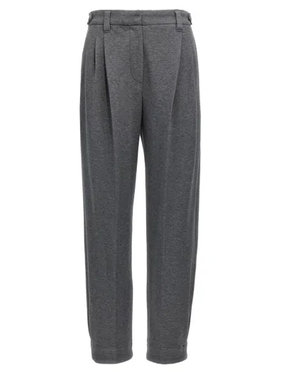 BRUNELLO CUCINELLI BRUNELLO CUCINELLI MELANGE COTTON PIQUÉ PLEAT PANTS