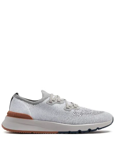 Brunello Cucinelli Mélange-effect Knitted Sneakers In Grey