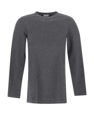 Brunello Cucinelli Mélange-effect Stretch-cotton Jersey In Gray