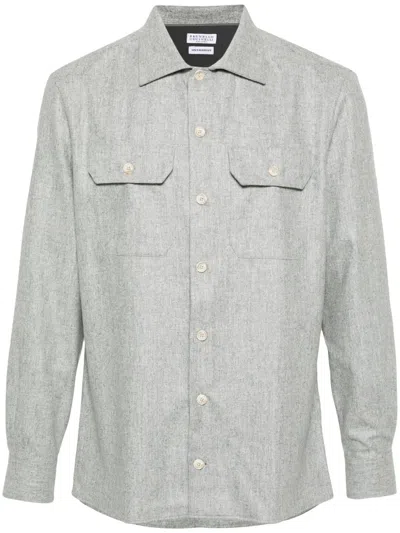 BRUNELLO CUCINELLI MÉLANGE-EFFECT WOOL SHIRT