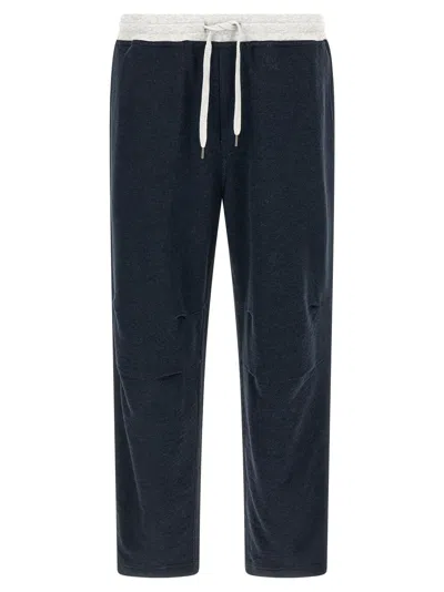 Brunello Cucinelli Mélange Gauze Cotton And Linen Blend Joggers In Navy