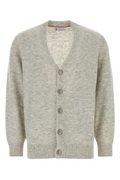 Brunello Cucinelli Melange Grey Alpaca-blend Cardigan In Gray