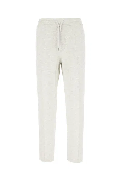 Brunello Cucinelli Melange Grey Cotton Blend Joggers In White