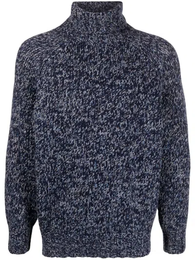 Brunello Cucinelli Mélange High-neck Thick-knit Jumper In Blue