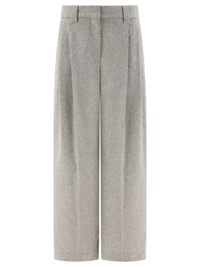 Brunello Cucinelli High-rise Regular Fit Wool-cashmere Pants In Grey