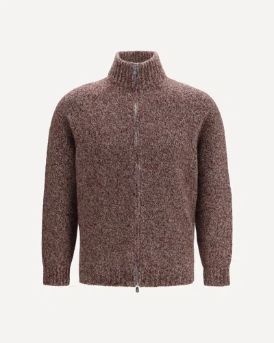 Brunello Cucinelli Mélange Virgin Wool, Silk And Cashmere Zip Cardigan In Brown