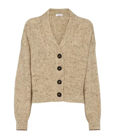 Brunello Cucinelli Mélange Wool-blend Cardigan In Brown