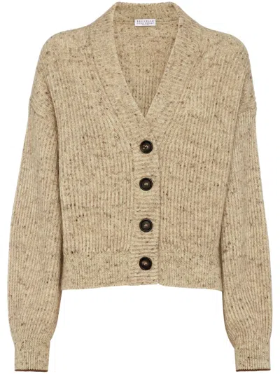 Brunello Cucinelli Sequin-embellished Open-knit Cotton-blend Cardigan In Cream