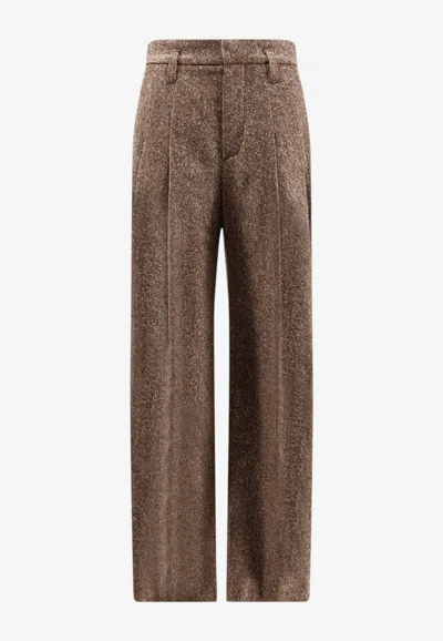 Brunello Cucinelli Mélange Wool Blend Pants In Brown