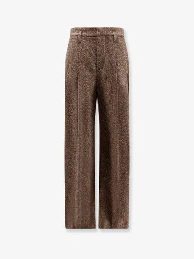 Brunello Cucinelli Mélange Wool Blend Trousers In Brown