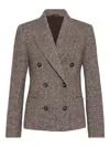Brunello Cucinelli Wool Double-breasted Jacket With Front Pockets In Brown