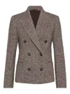 Brunello Cucinelli Virgin Wool And Silk Melange Diagonal Double-breasted Blazer In Brown