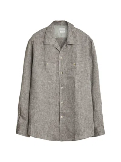 Brunello Cucinelli Mélange-effect Button-up Shirt In Gray
