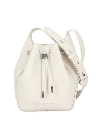 Brunello Cucinelli Mellow Drawstring Bucket Bag In Neutral