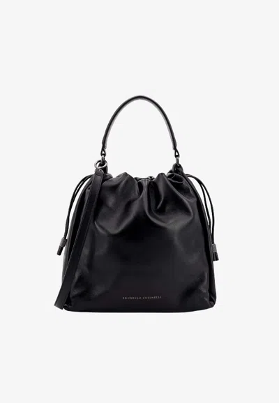 Brunello Cucinelli Mellow Leather Bucket Bag In Black