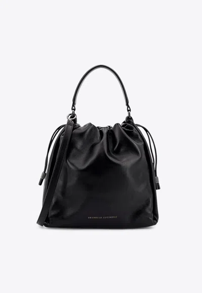 Brunello Cucinelli Mellow Leather Shoulder Bag In Black