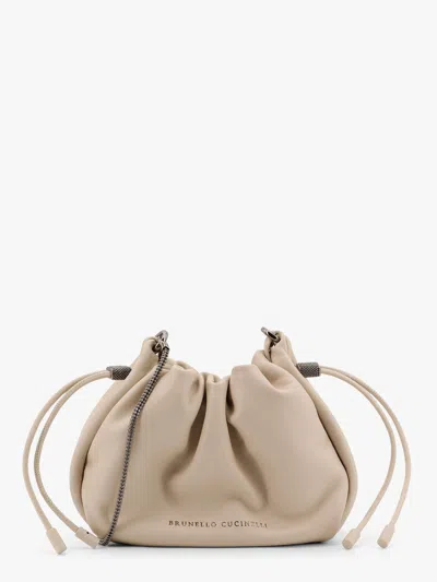 BRUNELLO CUCINELLI MELLOW MINI BUCKET BAG IN SOFT LEATHER WITH PRECIOUS CHAIN