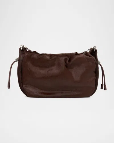 Brunello Cucinelli Mellow Mini Calf Hair Bucket Bag In Brown