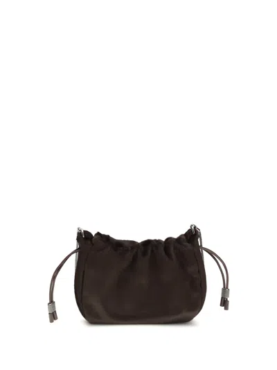 Brunello Cucinelli Mellow Mini Ponyhair Shoulder Bag With Precious Chai In Brown