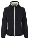 Brunello Cucinelli Membranated Nylon Jacket With Logo And Hood In Blue