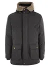 Brunello Cucinelli Men Membranated Wool Flannel Parka Down Jacket With Hood And Shearling Insert In Grey
