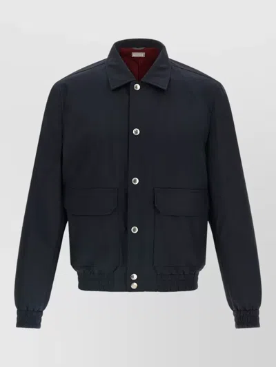 Brunello Cucinelli Membrane Canvas Jacket Collared Design Pockets In Black