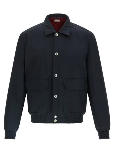 Brunello Cucinelli Membrane Canvas Jacket Puffer Jackets Blue