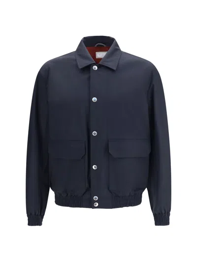 Brunello Cucinelli Membrane Silk-wool Blend Jacket In Blue