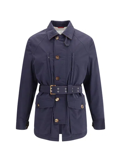 Brunello Cucinelli Men Membraned Nylon Saharan Jacket In Blue
