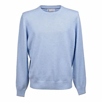 Pre-owned Brunello Cucinelli Men's 100% Cashmere Crew Neck Casual Pullover/sweater In Blue