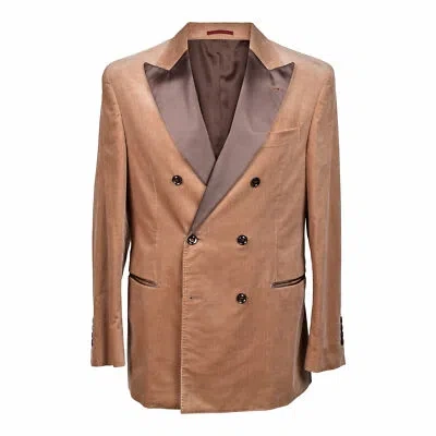 Pre-owned Brunello Cucinelli Men's 100% Cotton Beige Double Breasted Corduroy Tuxedo