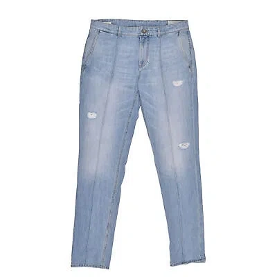 Pre-owned Brunello Cucinelli Men's 100% Cotton Distressed Traditional Fit Denim Jean Pants In Blue