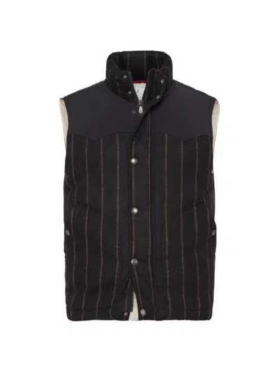 Brunello Cucinelli Men's Alpaca And Wool Wide Stripe Down Vest In Black