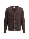 Brunello Cucinelli Dark Brown V-necked Cardigan In Burgundy