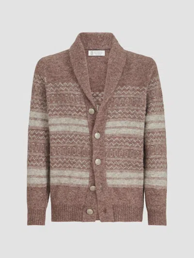 Brunello Cucinelli Men's Alpaca, Cashmere And Wool Nordic Jacquard Cardigan In Brown