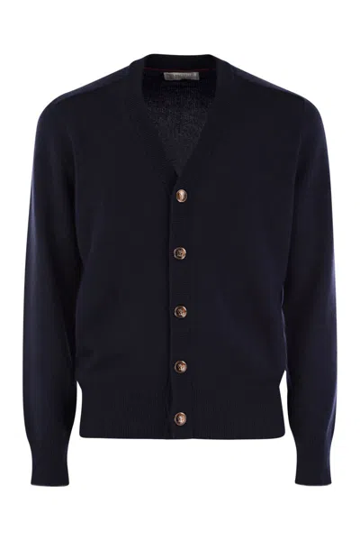 BRUNELLO CUCINELLI MEN'S ALPACA, COTTON AND WOOL CARDIGAN WITH METAL BUTTONS