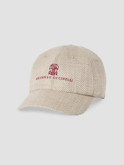 Brunello Cucinelli Men's Alpaca, Wool And Silk Chevron Baseball Cap In Brown