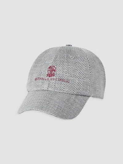 Brunello Cucinelli Men's Alpaca, Wool And Silk Chevron Baseball Cap In Gray