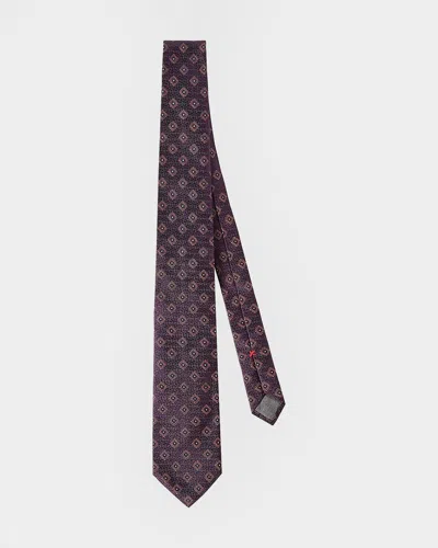 Brunello Cucinelli Men & Apos;s Chevron Medallion Jacquard Silk Tie In Purple