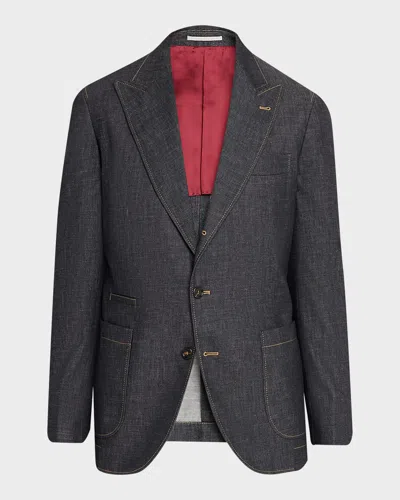Brunello Cucinelli Men & Apos;s Denim Single-breasted Sport Coat In Black