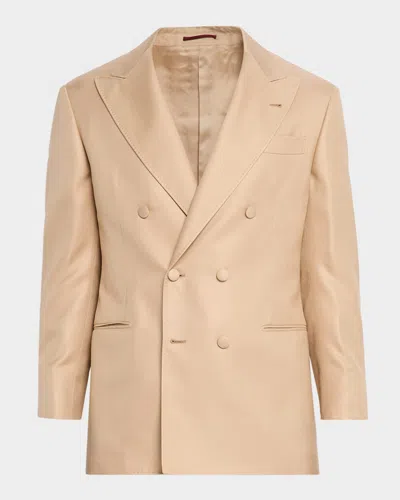 Brunello Cucinelli Men & Apos;s Double-breasted Silk Sport Coat In Brown