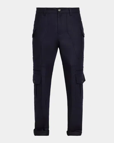 Brunello Cucinelli Men & Apos;s Flannel Tapered Cargo Pants In Blue