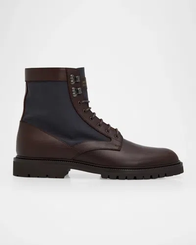 Brunello Cucinelli Men & Apos;s Leather And Textile Lace-up Boots In Brown