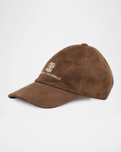 Brunello Cucinelli Men & Apos;s Logo Suede Baseball Cap In Cbr71 Choc